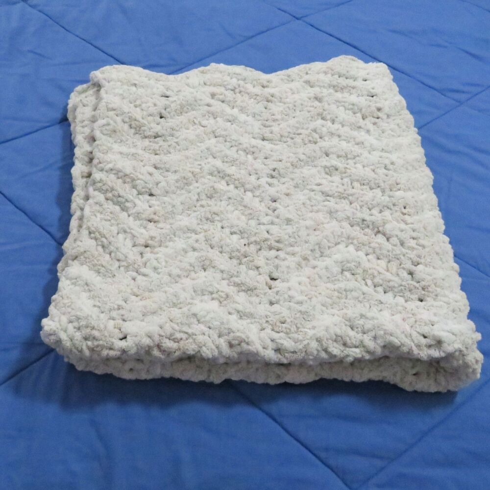 Handmade Crocheted Chunky Ecru Blanket for Lap, Children, or Baby Blanket